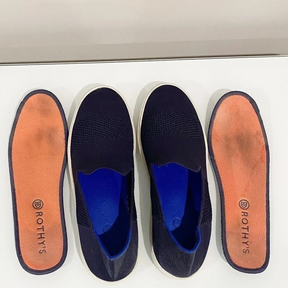 ROTHY’S Maritime Lattice Stitch Sneaker Slip On Navy Blue Comfort Size 10
